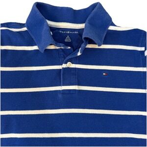 Tommy Hilfiger Polo Shirt Youth Medium 8-10 Blue Striped Short Sleeve‎ Pique